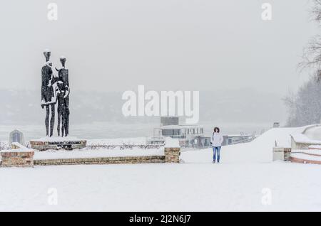 Memoriale alle vittime del triste raid di Novi nel 1942 su serbi, ebrei e ROM. Foto Stock