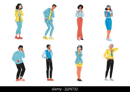 Insieme di persone malate starnutire e tosse Illustrazione Vettoriale