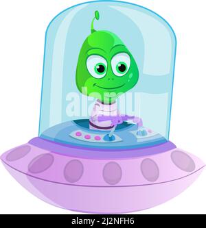 Cute Alien in Spaceship UFO Cartoon Illustrazione vettoriale Illustrazione Vettoriale