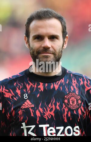 Juan Mata del Manchester United durante la partita della Premier League a Old Trafford, Greater Manchester, Regno Unito. Data foto: Sabato 2 aprile 2022. Il credito fotografico dovrebbe leggere: Anthony Devlin Foto Stock