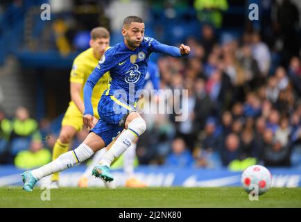 Londra, Regno Unito. 02nd Apr 2022. 02 Aprile 2022 - Chelsea / Brentford - Premier League - Stamford Bridge Hakim Ziyech durante la partita contro Brentford. Picture Credit : Credit: Mark Pain/Alamy Live News Foto Stock