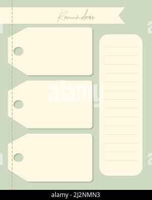 Promemoria per fare elenco planner note vuoto , etichetta , idee, piani, vintage. Illustrazione vettoriale Illustrazione Vettoriale