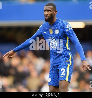 Londra, Regno Unito. 02nd Apr 2022. 02 Aprile 2022 - Chelsea contro Brentford - Premier League - Stamford Bridge Antonio Rudiger durante la partita contro Brentford. Picture Credit : Credit: Mark Pain/Alamy Live News Foto Stock