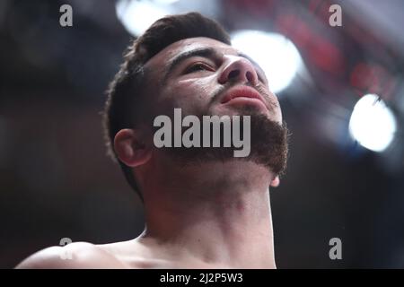 MANCHESTER, REGNO UNITO. APR 2nd Chasen Blair ha mostrato prima del suo peso catchweight bout contro Reece McEwan durante Cage Warriors 136 al Bowlers Exhibition Centre di Manchester, Inghilterra Sabato 2nd Aprile 2022. (Credit: Kieran Riley | MI News) Credit: MI News & Sport /Alamy Live News Foto Stock