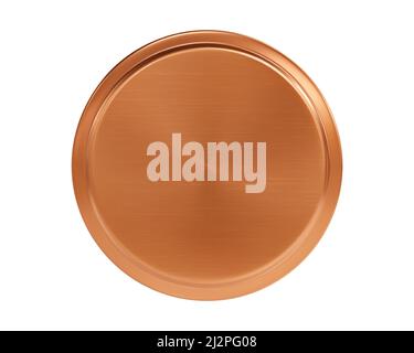 Coperchio in bronzo realistico vista dall'alto isolato su sfondo bianco. 3d tappo per bottiglia o vaso in metallo. Coperchio contenitore rotondo in alluminio o stagno. Moneta o m Illustrazione Vettoriale