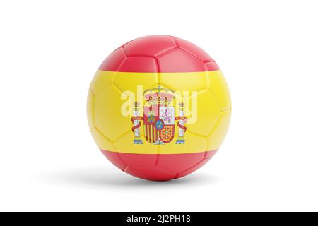 Pallone da calcio con i colori della bandiera spagnola. 3d illustrazione. Foto Stock