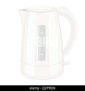 Bollitore elettrico bianco realistico , illustrazione vettoriale isolata su sfondo bianco Teapot. bollitore elettrico per uso domestico in cucina. Per ebollizione wa Illustrazione Vettoriale