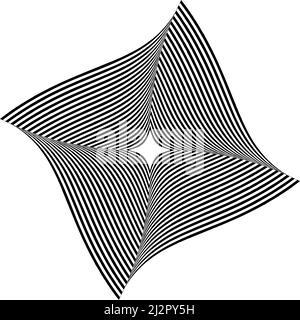 Elemento vettoriale ottico, visivo, op-art. Forma astratta e contorta geometrica in bianco e nero. Illustrazione vettoriale di stock, grafica clip-art Illustrazione Vettoriale