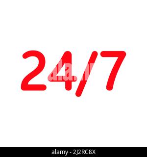 Icona rossa 24 ore al giorno. Cartello servizio di assistenza. Concetto di assistenza alla guida. Vettore isolato su bianco Illustrazione Vettoriale