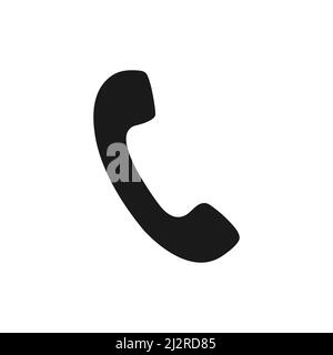 Icona chiamata telefonica. Contorno nero del ricevitore. Profilo del telefono. Illustrazione Vettoriale