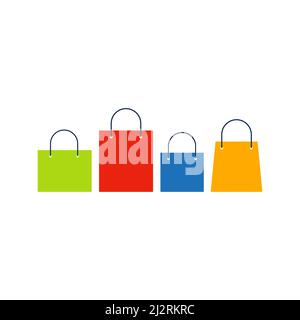 Pacchetto per gli acquisti. Shopping borse collezione colorata. Vettore isolato su bianco Illustrazione Vettoriale