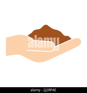 Mano umana tenere terra. Terreno marrone di tenuta del braccio. Agricoltura e concetto di fattoria. Illustrazione Vettoriale