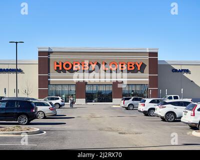 Anteriore ingresso esterno per l'Hobby Lobby e il Negozio di Arti ed Artigianato a Montgomery in Alabama, Stati Uniti d'America. Foto Stock