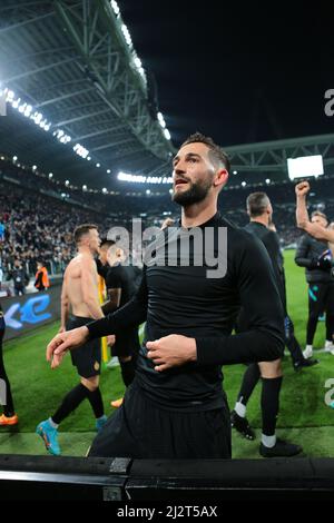 Torino, Italia. 03rd Apr, 2022. Durante il campionato italiano Serie A football match tra Juventus FC e FC Internazionale il 3 aprile 2022 allo stadio Allianz di Torino - Photo Nderim Kaceli/DPPI Credit: DPPI Media/Alamy Live News Foto Stock