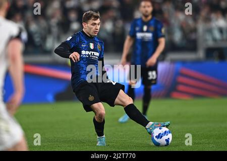 Torin, Italia. 03rd Apr 2022. Nicolo Barella (Inter) durante la partita italiana 'srie A' tra Juventus 0-1 Inter allo Stadio Allianz il 3 aprile 2022 a Torino, Italia. (Foto di Maurizio Borsari/AFLO Credit: AFLO Co. Ltd./Alamy Live News Foto Stock