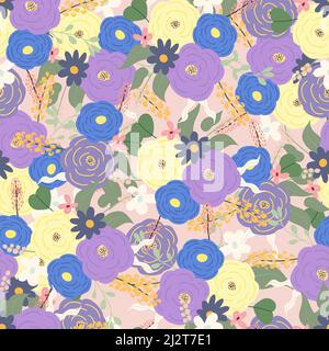 Splendido motivo floreale senza giunture con fiori. Design senza fine con delicati fiori selvatici per la stampa e la decorazione. Sfondo botanico ripetibile Illustrazione Vettoriale