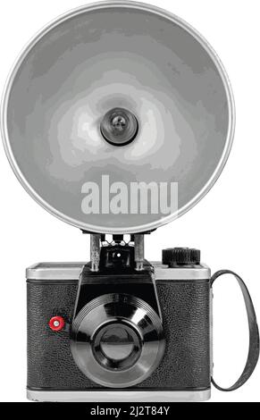 Fotocamera vintage di 70 anni di medio formato con unità flash integrata Illustrazione Vettoriale