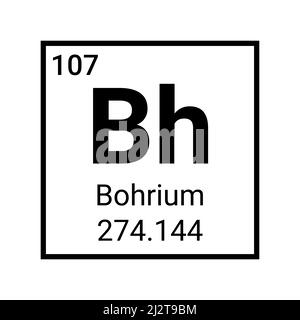 Icona del simbolo dell'elemento chimico della tabella periodica Bohrium Illustrazione Vettoriale