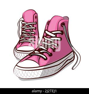 Belle sneakers rosa. Illustrazione vettoriale di un'immagine o di un poster. Scarpe per giovani. Sport, corsa e camminate. Illustrazione Vettoriale
