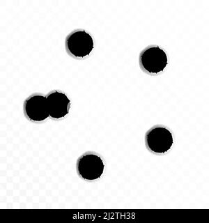 Sparare il segno di gocciolamento del foro bullet. Fucile a percussione, punto di attacco del foro bullet su trasparente. Illustrazione Vettoriale