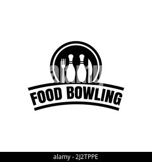 Per il ristorante è possibile utilizzare il logo del bowling vettoriale concept fork e il simbolo del coltello Illustrazione Vettoriale