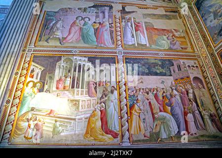 Gli affreschi di Taddeo Gaddi nella Basilica di Santa Croce a Firenze Italia Foto Stock