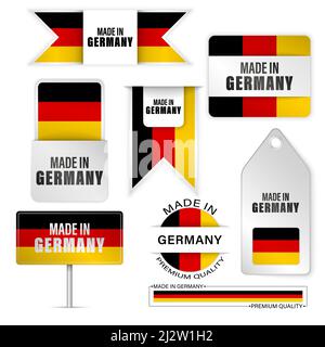 Set di etichette e grafica Made in Germany. Alcuni elementi di impatto per l'uso che si desidera fare di esso. Illustrazione Vettoriale