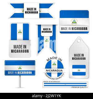 Prodotto in Nicaragua grafica ed etichette set. Alcuni elementi di impatto per l'uso che si desidera fare di esso. Illustrazione Vettoriale