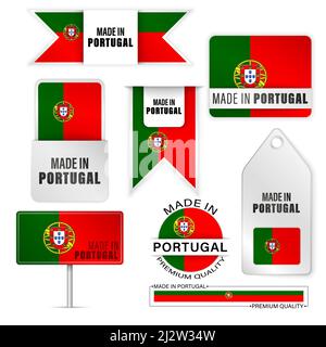 Set di grafica ed etichette Made in Portugal. Alcuni elementi di impatto per l'uso che si desidera fare di esso. Illustrazione Vettoriale