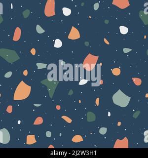 Colorata imitazione terrazzo. Motivi senza cuciture con vetro, marmo e pietra naturale. Illustrazione del vettore retrospettiva Illustrazione Vettoriale