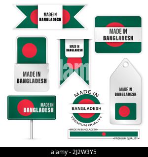 Prodotto in Bangladesh grafica ed etichette set. Alcuni elementi di impatto per l'uso che si desidera fare di esso. Illustrazione Vettoriale