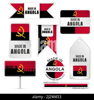 Realizzato in set di etichette e grafica in Angola. Alcuni elementi di impatto per l'uso che si desidera fare di esso. Illustrazione Vettoriale