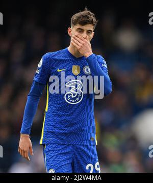 02 Aprile 2022 - Chelsea contro Brentford - Premier League - Stamford Bridge Kai Havertz durante la partita contro Brentford. Picture Credit : © Mark Pain / Alamy Live News Foto Stock