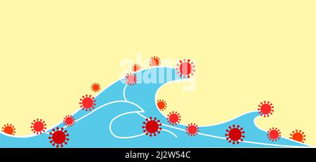 Illustrazione dell'onda del virus corona, un uomo che corre per sfuggire al coronavirus Illustrazione Vettoriale