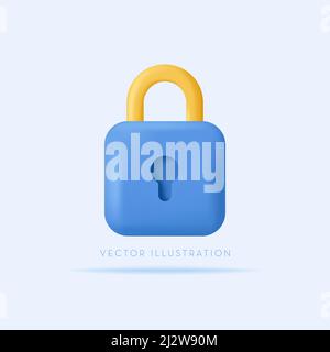 Icona di blocco. Sicurezza, crittografia, concetto di privacy. 3d icona vettoriale in stile cartoon minimal Illustrazione Vettoriale