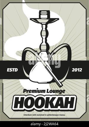Poster di Hookah. Stile retrò stilizzato placard con posto per il testo fumatori Hookah relax luoghi invito garish vettore modello Illustrazione Vettoriale