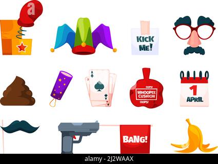 Stolti giorno. Sorrisi Joke Boxes per gli amici festeggia il 1 aprile felice mood garish vettore immagini set Illustrazione Vettoriale