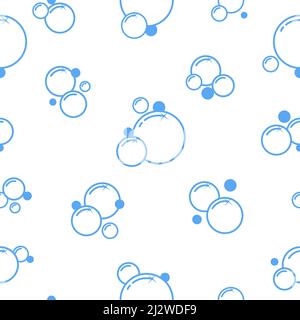 Bolle modello senza giunture. Semplici palline di sapone. Icone con contorno blu. Simboli dell'acqua soda frizzante. Segnali in schiuma. Stampa ripetuta con sfere bollenti o shampoo Illustrazione Vettoriale