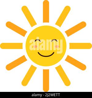 Icona del sole luminoso. Felice emoji divertente personaggio Illustrazione Vettoriale