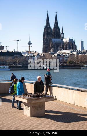 Modello del forte tardo romano Divitia su Kennedy-Ufer nel distretto Deutz, faceva parte dei Limes germanici inferiori, il catehdral, Colonia, Germania. Foto Stock