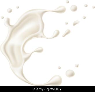 Turbolenza delle gocce di latte. Crema realistica spruzzi di yogurt Illustrazione Vettoriale
