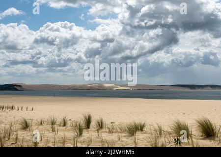 La punta di Cap Ferret (Arcachon Bay, Francia). Vista della duna di Pilat Foto Stock