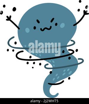 Personaggio fumetto Tornado. Tempesta arrabbiata in stile carino bambino Illustrazione Vettoriale