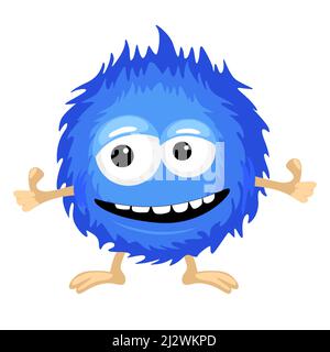 Il mostro soffice vettoriale è di colore blu. Carattere divertente Illustrazione Vettoriale