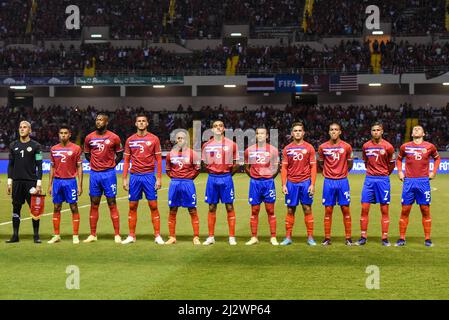 SAN JOSE, Costa Rica: La squadra del Costa Rica prima della vittoria del Costa Rica sopra gli Stati Uniti 2-0 nei qualificatori della Coppa del mondo FIFA del CONCACAF il 30 marzo 2022, in Foto Stock