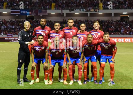 SAN JOSE, Costa Rica: La squadra del Costa Rica prima della vittoria del Costa Rica sopra gli Stati Uniti 2-0 nei qualificatori della Coppa del mondo FIFA del CONCACAF il 30 marzo 2022, in Foto Stock