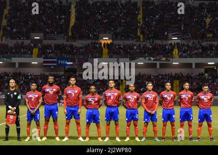 SAN JOSE, Costa Rica: La squadra del Costa Rica prima della vittoria del Costa Rica sopra gli Stati Uniti 2-0 nei qualificatori della Coppa del mondo FIFA del CONCACAF il 30 marzo 2022, in Foto Stock