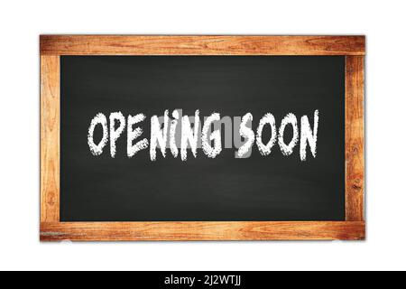 APERTURA PRESTO testo scritto su nero cornice scuola lavagna. Foto Stock