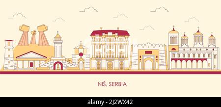 Cartoon Skyline panorama della città di Nis, Serbia - illustrazione vettoriale Illustrazione Vettoriale