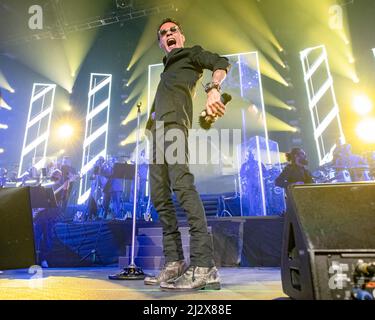 Marc Anthony si esibisce durante il suo concerto di palla Voy presso il centro HEB il 3 aprile 2022 a Cedar Park, Texas. (Foto di Maggie Boyd/Sipa USA) Foto Stock